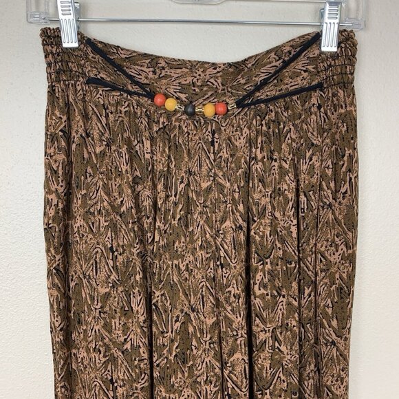 Vintage Carole Little Womens 14 Pants Pull On Rayon 80s Brown Beaded Boho Hippie - Picture 4 of 16